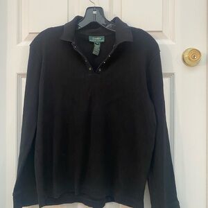 Ralph Lauren Women's 100% Cotton Black V-Neck Sweater - XL